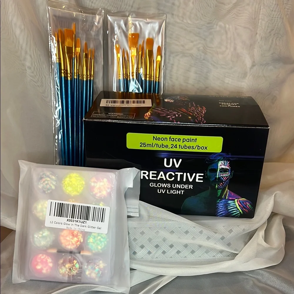 Rave Supplies: UV Reactive Body Paint, Glowing Makeup, Brushes